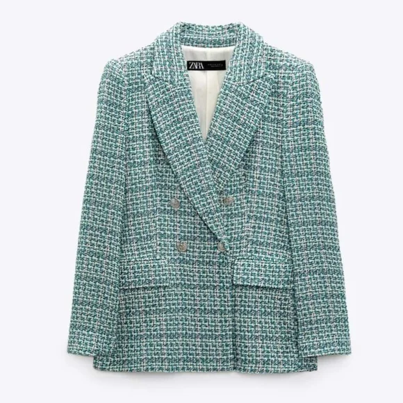 Zara textured tweed double breasted blazer size S - Picture 5 of 14